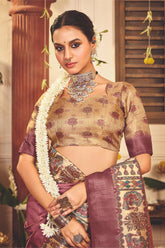 Light Maroon Tussar Silk Tribal Print Saree-4453